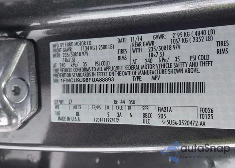 2015 Ford Escape Titanium z USA, uszkodzony, nr VIN 1FMCU9J98FUA88893